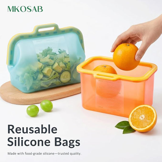 68oz Reusable Silicone Food Storage Bags with Magnetic Seal, Stand Up Freezer Bags for Meal Prep, Snacks, Sandwiches & Leftovers, Dishwasher Safe Reusable Food Storage Bag (Orange)