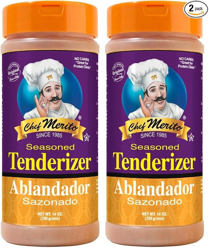 Chef Merito Seasoned Tenderizer 14 oz | Perfect for Beef, Pork & Poultry | Tenderizes & Enhances Flavor | Authentic Latin Flavor Since 1985 (Pack of 2)