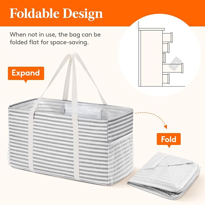 Lifewit Extra Large Tote Bag, Reusable Grocery Bags with Metal Wire Frame and Handles
