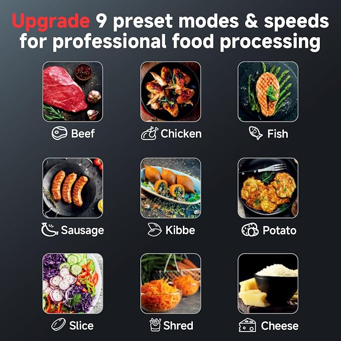 AAOBOSI Multifunctional Digital Meat Grinder Electric 3000W Max | 9 Touch Screen Presets, Auto-Reverse & Built-in Storage -Grinding, Sausage & Kibbe & Grate Cheese Making for Home Use