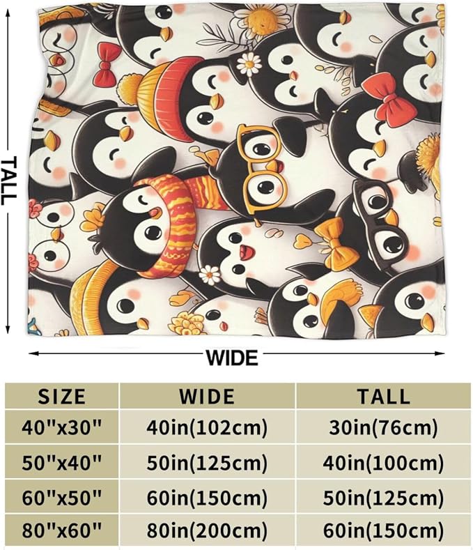 Funny Penguin Blanket Soft Warm Cute Kawaii Penguin Plush Throw Blanket Cozy Flannel Fuzzy Fleece Bedding Stuff Animal Decor Blanket Gifts for Lover Girls Boys Kids Teens Adults Women 40"x50"