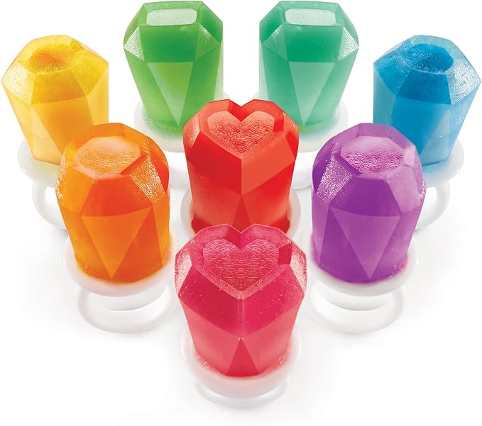ZOKU Ring Pop Molds - 8 Silicone Popsicle Molds with Reusable Ring Sticks, Makes Gem, Jewel and Heart-Shaped Ice Pops, Easy-Release, BPA-Free