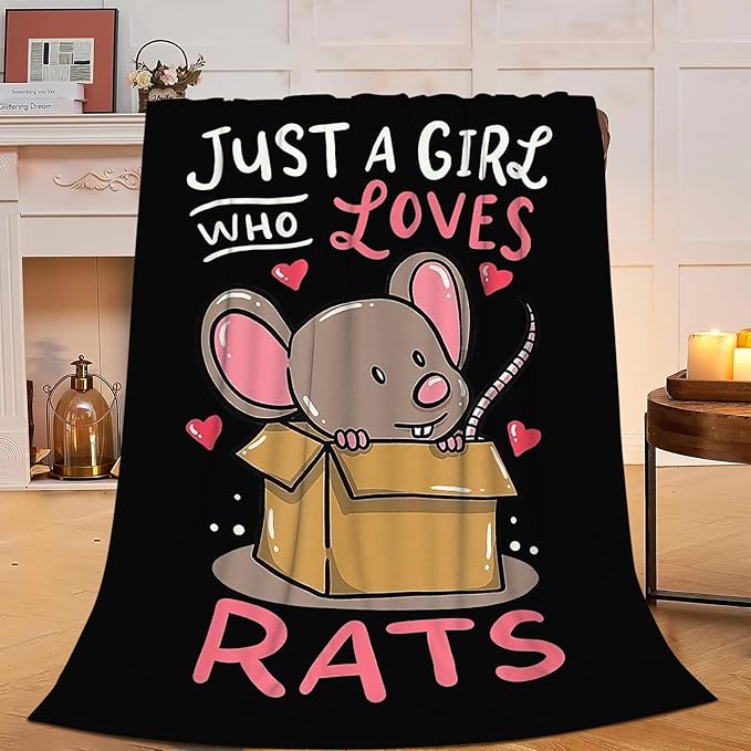 Just A Girl Who Loves Rats Blanket Soft Cozy Mouse Rat Plush Throw Blanket Warm Animal Flannel Fleece Stuff Decor Blanket Gifts for Lover Teens Kids Girls Boys Women Adults Bed Travel 50"x60"