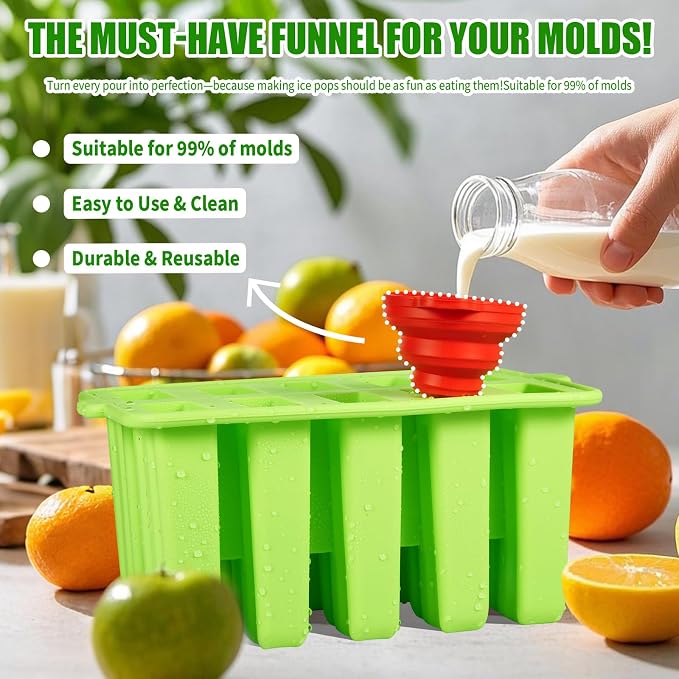 Silicone Popsicles Molds, Food Grade Popsicle Molds for Kids, Homemade Popsicle Mold, BPA Free Ice Cream Mold, lce Pop Molds Maker-with Popsicle Sticks, Popsicle Bags, Funnel (Light Green)