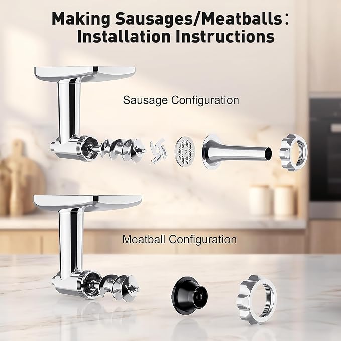 COFUN Stainless Steel Meat Grinder for KitchenAid Mixer | Meat Grinder with Meatball Maker, Sausage Stuffer, Dishwasher Safe, Compatible with All KitchenAid Stand Mixers