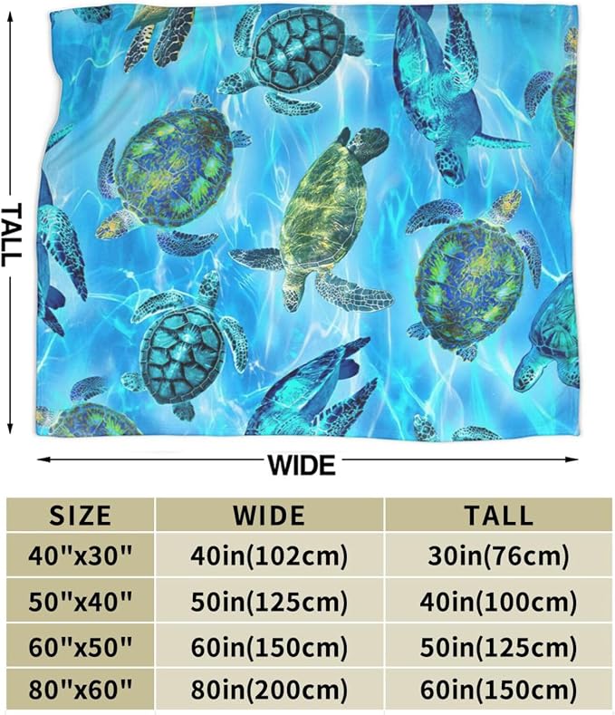 Sea Turtle Flannel Blanket Soft Cozy Nautical Ocean Turtle Fleece Plush Stuff Decor Throw Blanket Warm Sea Turtle Blanket Gifts for Girls Boys Lovers Women Adults Men Kids Bed Travel 50"x60"