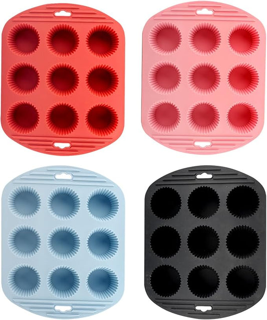4 Pack Silicone Muffin Pan for Baking, Silicone Cupcake Pan, 9 Cup Nonstick Cupcake Baking Pan Molds, BPA Free silicone Muffin Pans for Making Muffin Cakes, Tart, Bread - 4 Colors