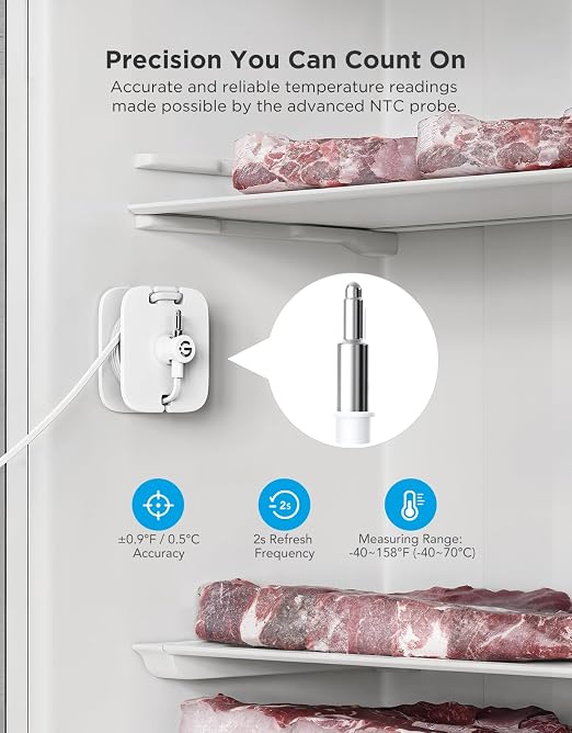 GoveeLife Bluetooth Refrigerator Thermometer Sensor with Alarm, 2-Pack | Monitor fridge/freezer temp remotely with app alerts & buzzer 230ft range. For kitchen/hot tub, gateway not included