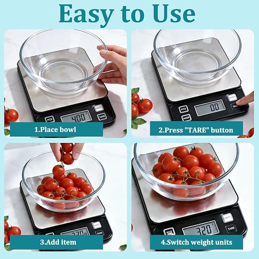 Kitchen Scale 11lb, Waterproof Digital Food Scale with Type-C Charging & Batteries, High Precision Gram and Ounces Scale, 304 Stainless Steel for Weight Cooking, Baking