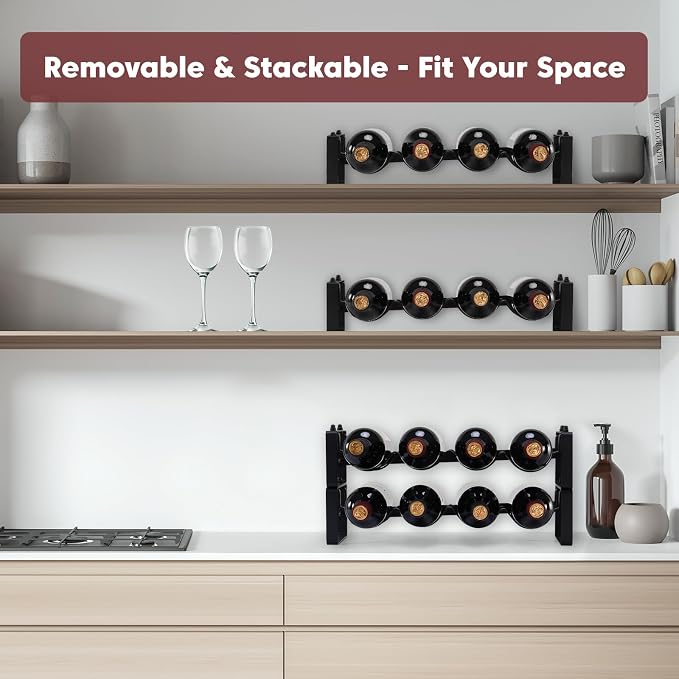 Stackable Wine Rack Countertop, 2 Tier 8 Bottle Wine Holder for Cabinet Bar | Sturdy Tabletop Wine Holder Stand for Pantry Bar, Freestanding Wire Metal Wine Bottle Rack Small Wine Storage Organizers