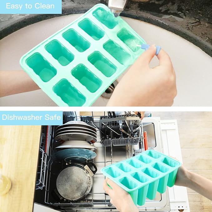 Popsicles Molds, 10 Pieces Silicone Ice Pop Molds with 10 Sticks BPA Free Popsicle Molds Reusable Easy Release Ice Popsicle Maker, Green