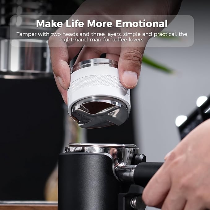 IKAPE Coffee Products, 58mm Coffee Distributor & Hand Tamper, Adjustable Depth Espresso Distributor Fits All 58mm Espresso Portafilter, Compatible with Rancilio, Gaggia Bottomless Portafilter (White)