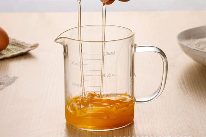 Graduated Beaker Mug with Handle and Durable Bamboo Lid Borosilicate Glass Multi-Function Food Grade Measuring Cup 350ML