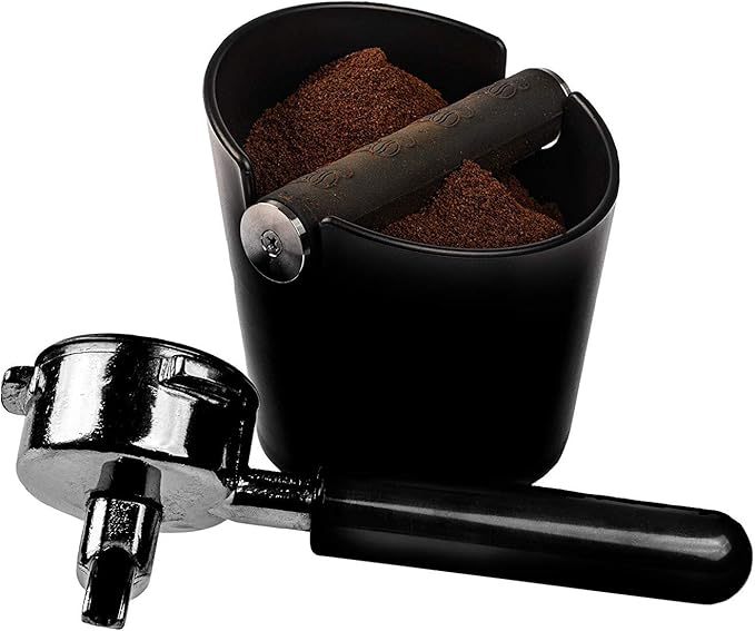 HOMEE 4.8 Inch Espresso Coffee Knock Box with Silicone Round Tamper Mat | Detachable Metal Knock Rod,Non-Slip Base,Easy to Clean,Barista Style Knock Box Suitable for Home Kitchen & Small Coffee Bar