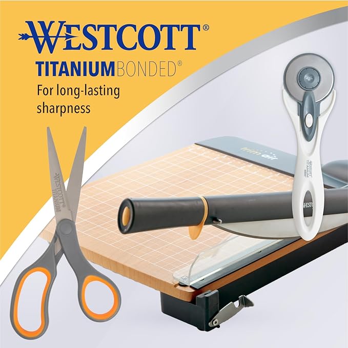 Westcott Titanium Bonded Scissors, Soft Handle, 8", Straight, Gray/Yellow, 6-Pack