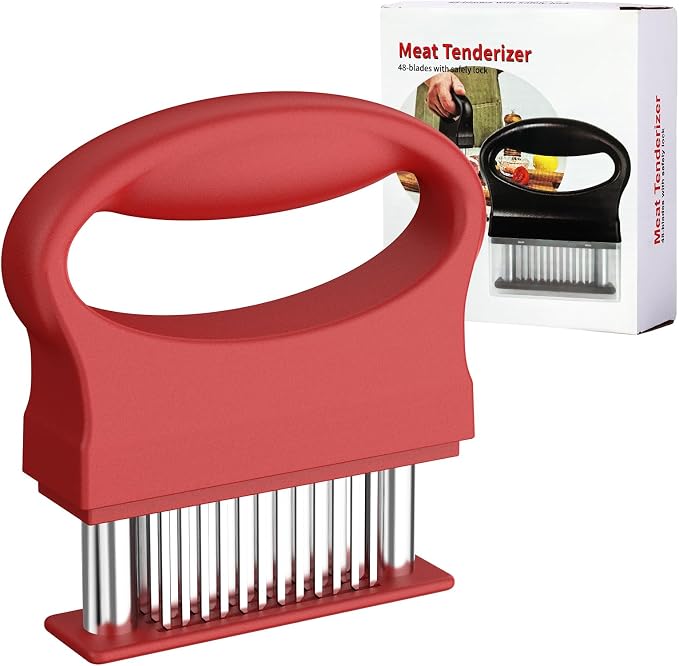 Meat Tenderizer Tool with 48 Stainless Steel Blades, Heavy-Duty Needle Tenderizer for Steak, Beef, Pork & Chicken, Kitchen Cooking Gadgets Tools Red
