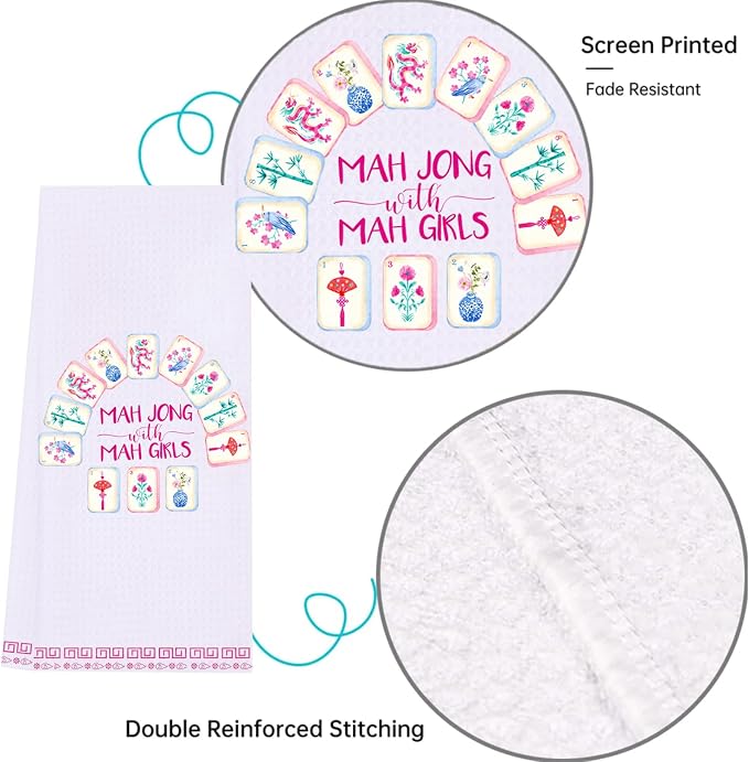 LXOMILL Mahjong Gifts for Women, Funny Kitchen Towel for Mahjong Lovers