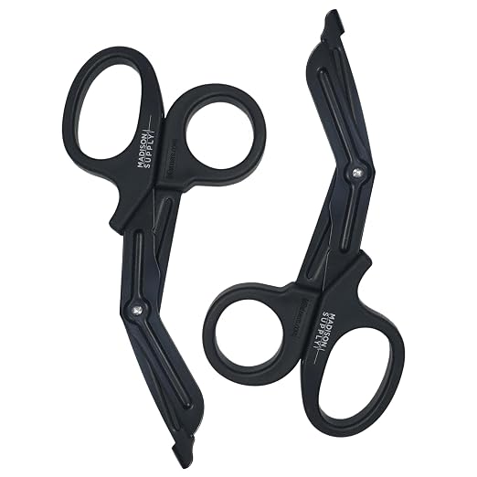 Madison Supply EMT and Trauma Shears for Left and Right Hand -7.5-Inch Bandage Scissors, Stainless Steel Medical Shears -Fluoride-Coated Blades for First Responder, Nurse, and Doctor (2 Pack, Black)