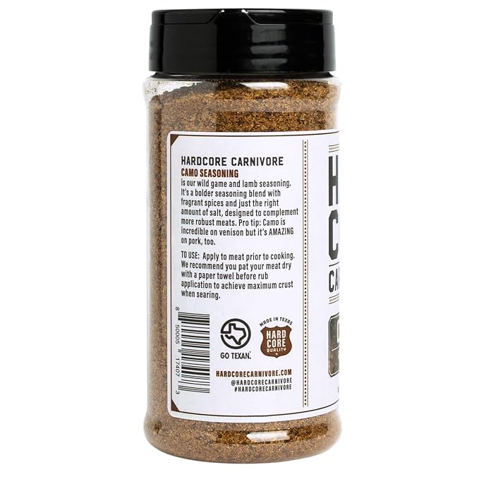 Hardcore Carnivore Camo | Wild Game Rub for Venison, Elk & Lamb, 10.5oz | Savory herbs & balanced spices elevate wild game flavor. Great on venison, lamb & pork. MSG Free & Gluten Free