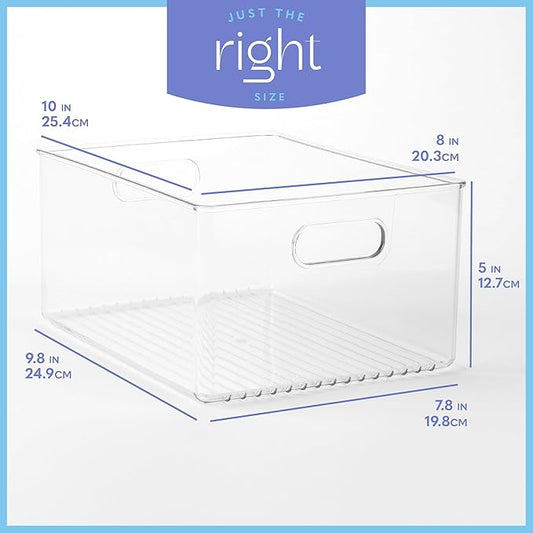 6 Pack Clear Plastic Organizer Bins with Handles for Home Organization. Storage Containers for Organizing Fridge, Freezer, Cabinet. Pantry, Great for Kitchen, Garage, Laundry Room. 10"x8"x5"