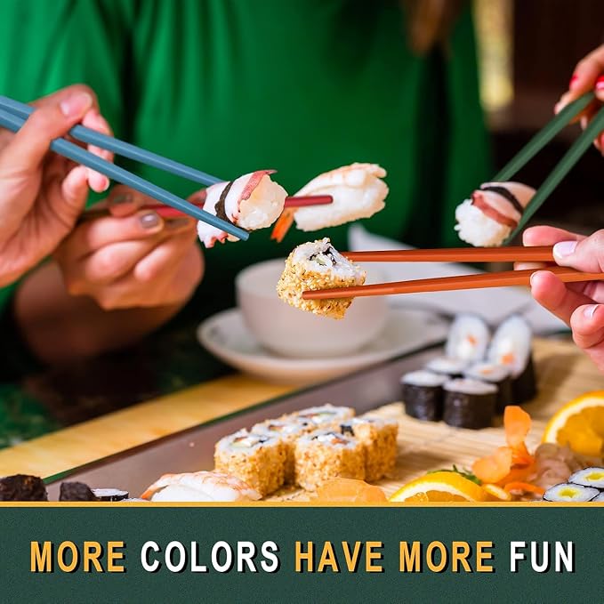 Hiware 10-Pair Reusable Fiberglass Chopsticks, Non-Slip Chop Sticks Set Japanese Style, Dishwasher Safe, Colorful, 9.5-Inch