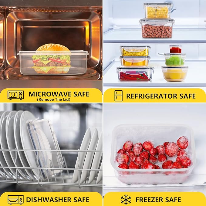 34 PCS Food Storage Containers Set with Airtight Lids (17 Lids &17 Containers) - BPA-Free Plastic Food Container for Kitchen Storage Organization, Fruit Meal-prep Containers with Labels & Marker