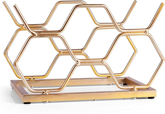 Countertop Wine Rack - 5 Bottle Freestanding Modern Gold Metal Small Wine Rack - Tabletop Wine Holder Stand for Cabinet, Pantry, Wine Bottle Storage…