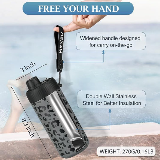 MAXSO Sealed Can Cooler Fizz Lid Can Cover for 12 oz Regular, Slim Skinny Cans & As Thermal Bottle, 4-in-1 Insulated Vacuum Stainless Steel Carbonated Cold Drink Holder - Black Leopard