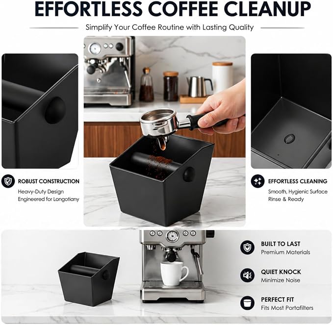 2 Pack Espresso Knock Box, 4.6 Inch Coffee Grounds Bin, Non-Slip Base | 2 Pack Espresso Knock Box for Easy Coffee Grounds Cleanup at Home, Office, or Coffee Bar