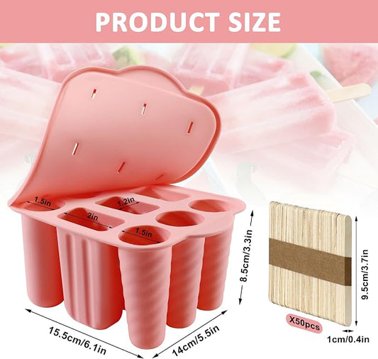 Popsicles Molds, 9 Cavity Silicone Popsicle Molds Easy-Release BPA-free Popsicle Maker Molds Ice Pop Molds Homemade Popsicle Ice Pop Maker with 50 PCS Popsicle Sticks