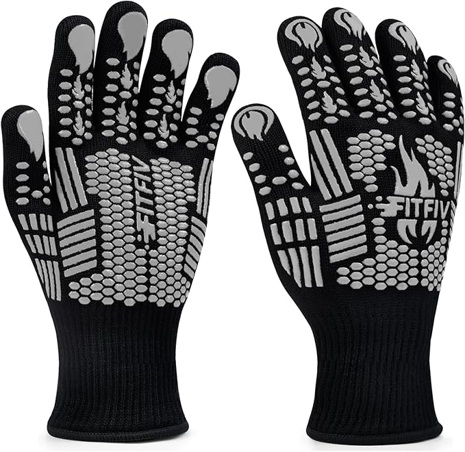 BBQ Gloves, Oven Gloves, 1472°F Extreme Heat Resistant Barbecue Gloves, Silicone Non-Slip Oven Mitts, Kitchen for Cooking, Grilling, and Baking