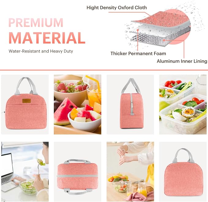 Lunch Bag for Women & Men Adult Insulated Lunch Box, Small Leakproof Cooler Food Lunch Containers Reusable High Capacity Lunch Tote Bags for Work, Travel, Outdoor - Rose Red