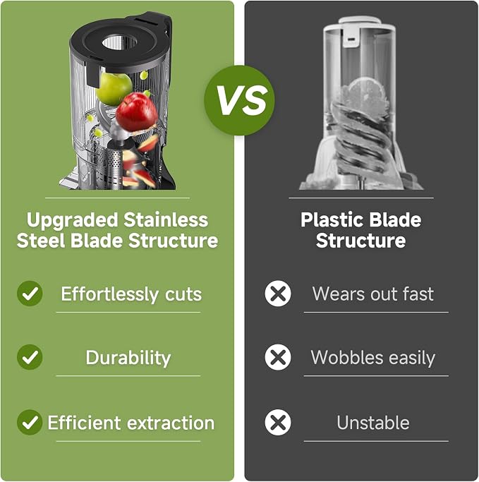 AMZCHEF Cold Press Juicer, 5.4" Whole Fruit Self-Feeding Slow Juicer | Stainless Steel Slow Masticating Juicer Easy to Clean | Triple Strainers | Large Auger | High Yield
