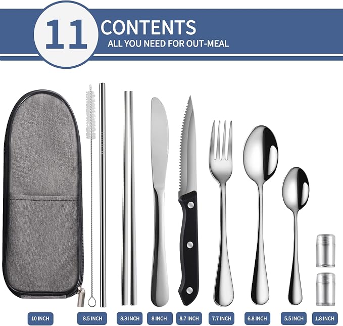 Logcow Travel Utensils with Case,Reusable Utensils,Portable Travel Camping Cutlery Set,Stainless Steel Flatware Set,Lunch Boxes Workplace Camping School Picnic (Sivler)