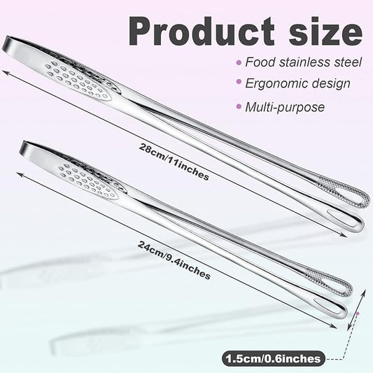 Geiserailie 3 Pcs 9.4inch Korean BBQ Tongs Stainless Steel Kitchen Tweezers Grill for Cooking Hot Pot Food Yakiniku Clamp Tool for Salad, Fish, Steak, Barbecue, Buffet, Meat