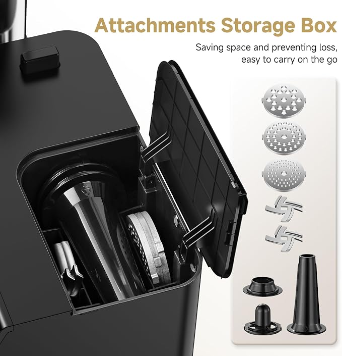 AAOBOSI Electric Meat Grinder 3000W w/Touch Screen & Auto-Reverse | 3 Plates, Built-in Storage, Sausages, Kibbe, Raw Pet Food at Home Use, LFGB Approved, 4lbs/min, Low Noise, Easy Cleanup
