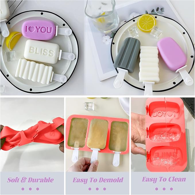 3-Pcs Silicone Ice Popsicle Molds, 9 Cavity Cake Pop Molds, BPA Free Cakesicle Molds Silicone, Reusable Ice Cream Molds for Toddler, Kids, Adults (Red)