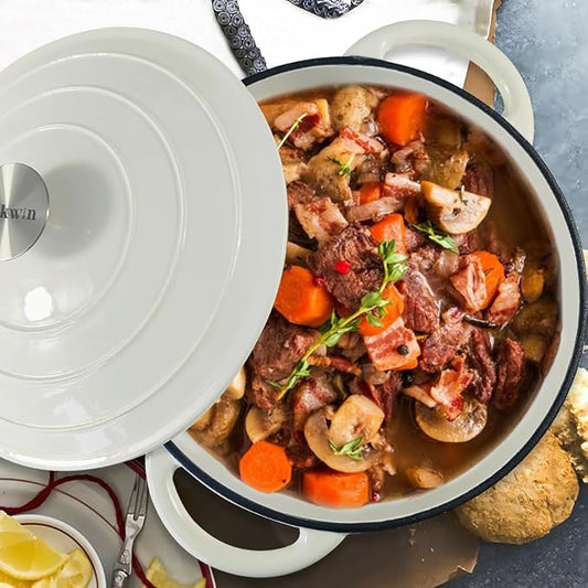 4.5 QT Enameled Cast Iron Dutch Oven with Self-Basting Lid, Heavy Duty Soup Pot for Tender Stews, Slow Cooking, Roasts & Bread Baking, Moisture-Locking, Smooth Easy-Clean Enamel Interior, Oven Safe 500°F