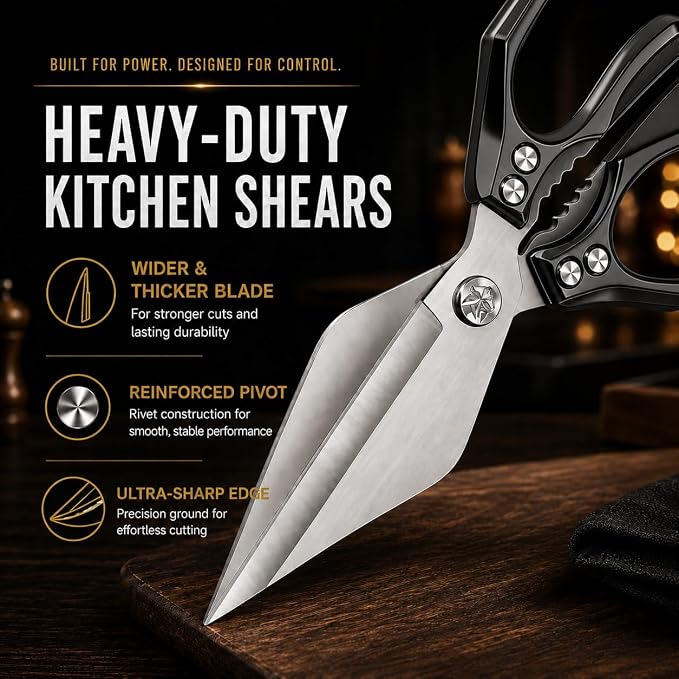 Seattleget Multifunctional Heavy-Duty Kitchen Shears,Chicken Bone Scissors,Japanese Style High Carbon Steel Cooking Scissors,Poultry Shear,Poultry Shear,for Meat,Seafood and Bone Cutting(Black)