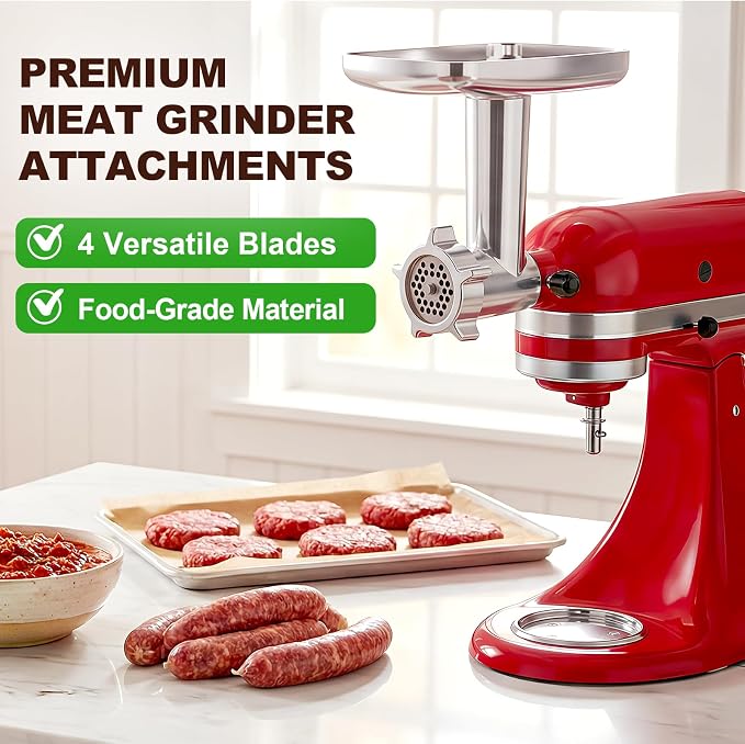 HOZODO Metal Meat Grinder Attachment for KitchenAid Stand Mixer | Food Grinder Attachment, Sausage Stuffer, Kitchen Aid Accessories and Attachments