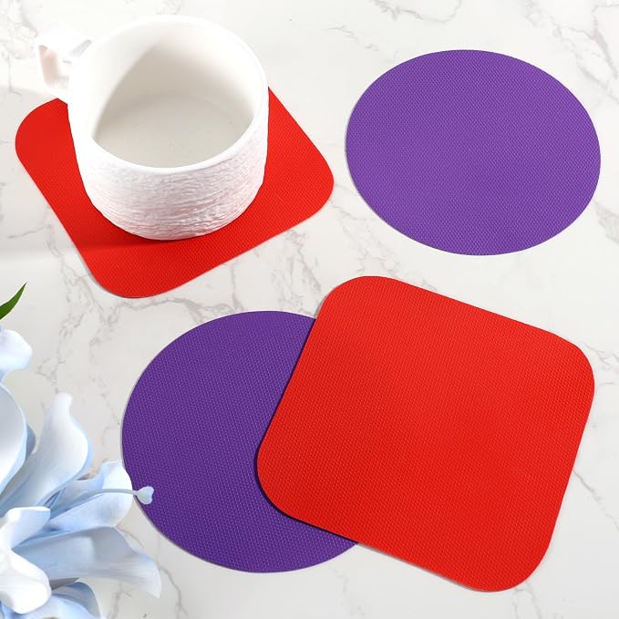 LUTER 4pcs Jar Opener Gripper Pad, Rubber Jar Opener Pad (Purple, Red) | Rubber Round & Square Jar Grippers Multi-function Jar Opener for Seniors with Weak Hands Kitchen Coasters