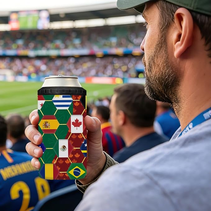 Funny Can Cooler 2026 Soccer Football Merchandise, International Country Flags Accessories Decorations, 4-IN-1 Can Cooler Stainless Steel Tumbler Gifts for Soccer Fans