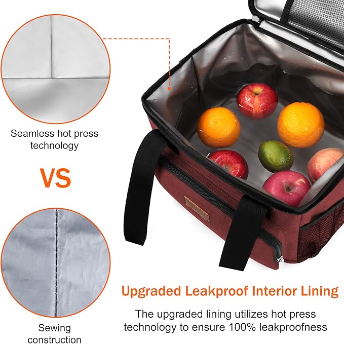 Lunch Bags for Women/Men, Insulated Lunch Bag for Work Office Picnic - Large Lunch Cooler Bag Leakproof Lunch Box with Adjustable Shoulder Strap for Adults - Red(15L)