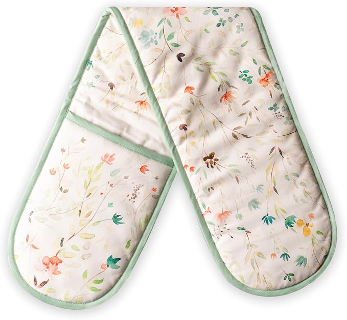 Maison d' Hermine Double Oven Mitts 100% Cotton Double Oven Glove (7"x35") | Heat Resistant BBQ Cooking Gloves with Loop Baking Grilling Kitchen Hotel Home Farmhouse Spring Summer - Colmar