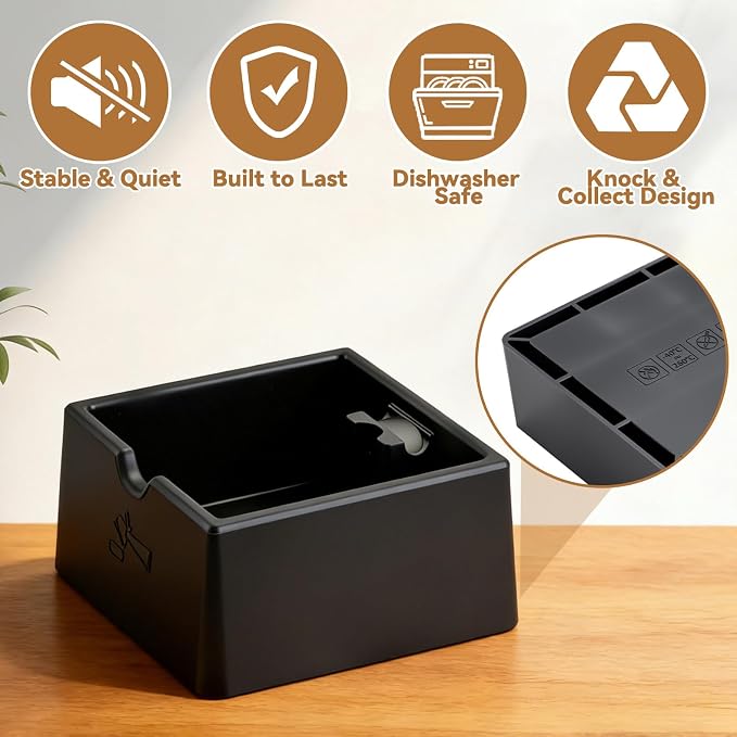 Silicone Espresso Knock Box, Durable Barista Knock Box for Coffee Grounds | Quiet Non-Slip Coffee Puck Bin, Universal Countertop Espresso Accessories, High Capacity, Large-Opening Design
