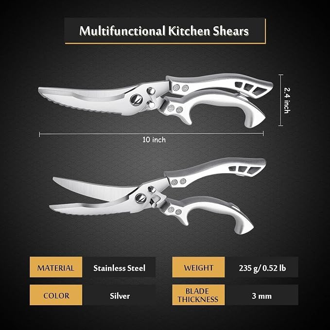 Kitchen Scissors - Heavy Duty Stainless Steel Poultry Shears | Serrated Edge, Multi-Use for Cutting Chicken, Bone, Meat, Turkey and Fish, Gift for Men Women