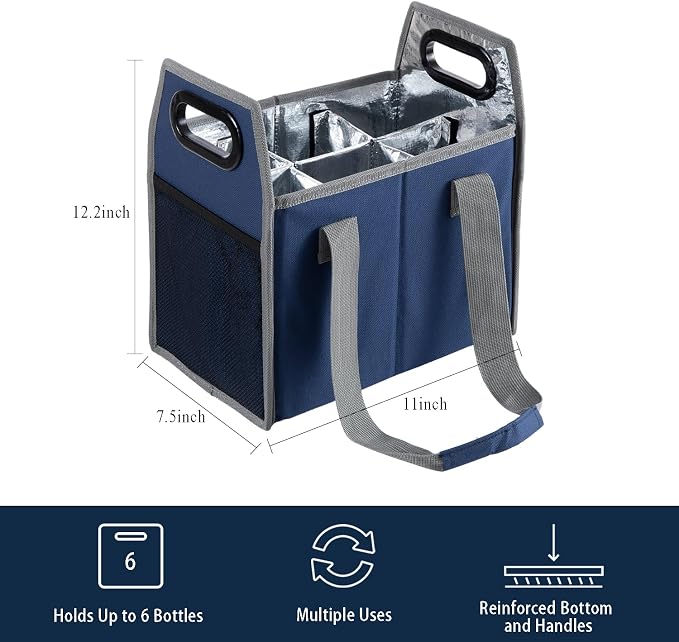 Collapsible 6 Bottle Storage Box Reusable Portable Wine Carrier Case for Tote Bag Moving, Vacation Bottle Caddy Grocery Shopping Wine Tasting Accessory