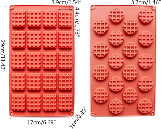 Silicone Waffle Mold Set, 2PCS/Set 20 Cavity Mini Silicone Waffle Mold Waffle Making Mold, Non-stick Cake Cookie Chocolate Making Mold for Baking