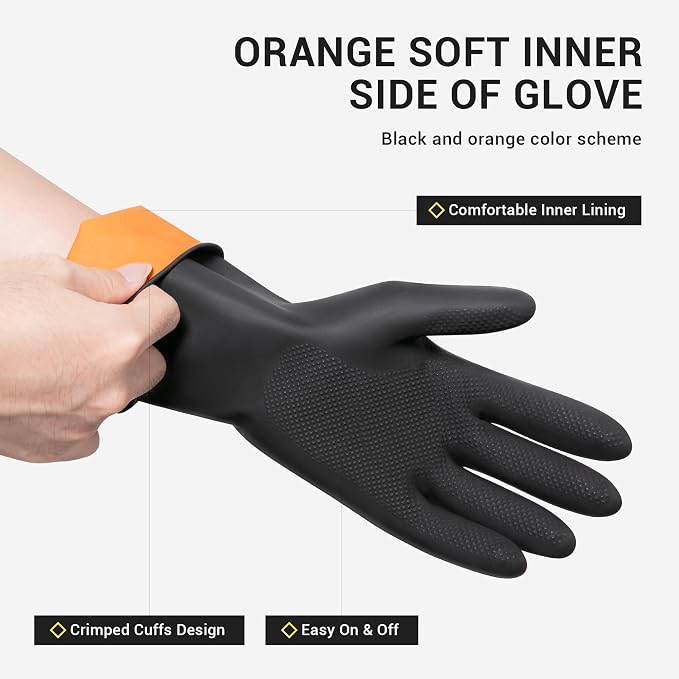 ThxToms 3 Pairs Dishwashing Gloves, Reusable Latex Cleaning Gloves for Housework Kitchen Bathroom, Durable Flexible & Anti-slip, Smooth Lining, Easy On & Off, Medium, Black