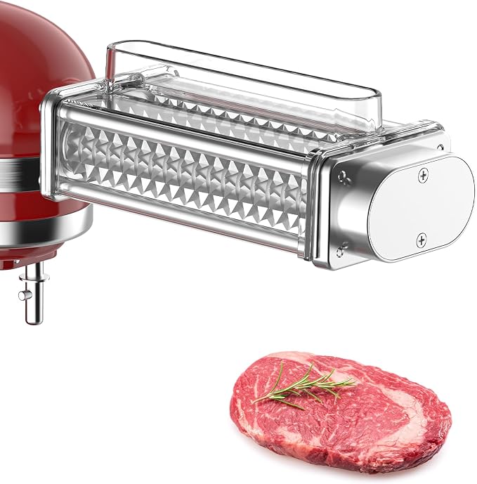 GVODE Meat Tenderizer Attachment for KitchenAid Stand Mixer, Easy Clean | Tenderize Beef, Pork and Mutton For Steak and Schnitzel Prep with Mixer-Hub Operation, Stainless Gears and Brush Cleanup